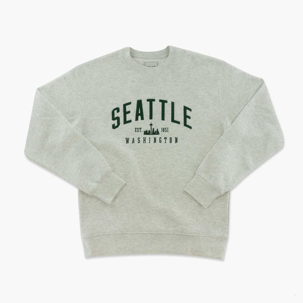 Seattle Applique Green Iced Heather Crest Big Cotton Crewneck
