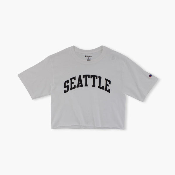 Seattle White Boyfriend Womens Crop T-Shirt