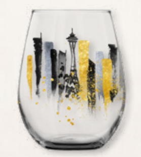 Seattle Skyline Foil Stemless Wine Glass