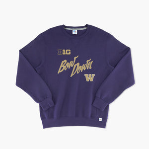 Washington Huskies Big Ten Cursive Script Purple Embroidered Crewneck