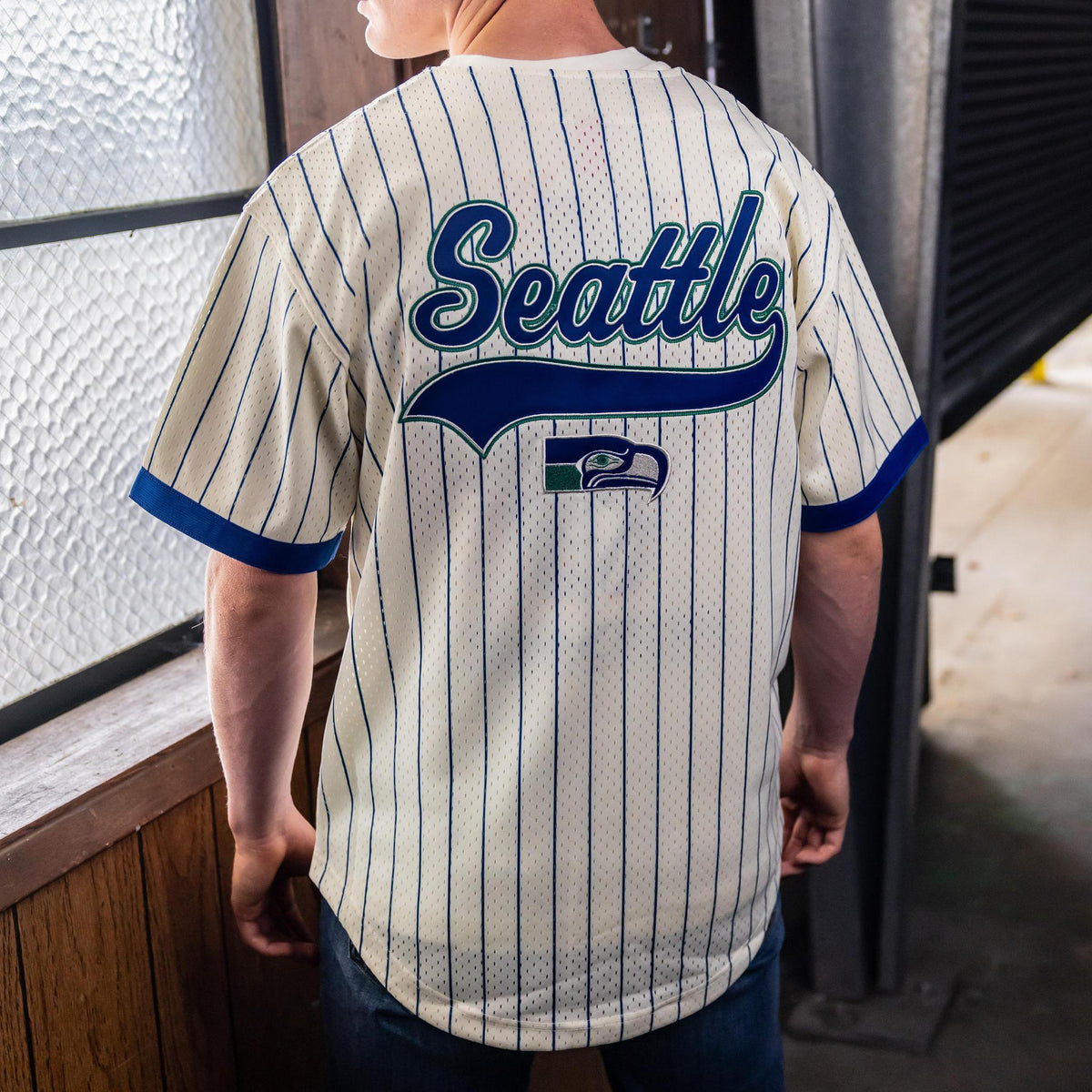 Seattle Seahawks Throwback Striped Baseball Jersey – Simply Seattle