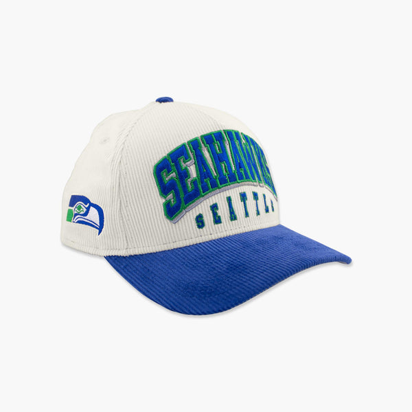 Seattle Seahawks Embroidered Text Corduroy Curved Bill Snapback