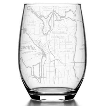 Seattle Map Stemless Wine Glass