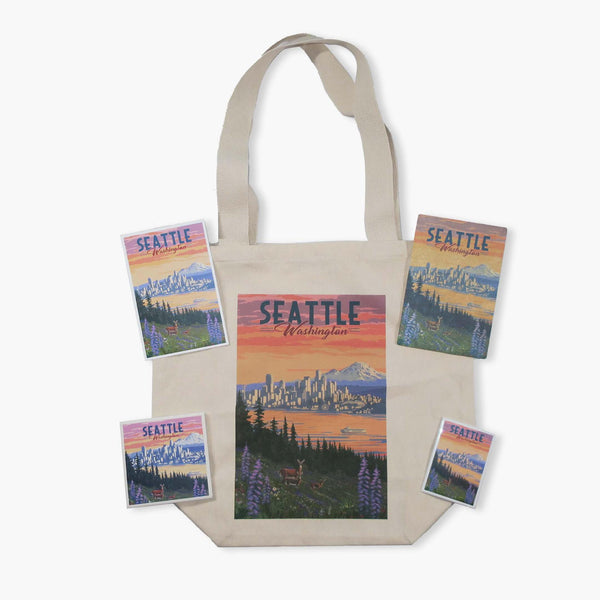 LP Seattle Deer & Spring Flowers Tea Towel