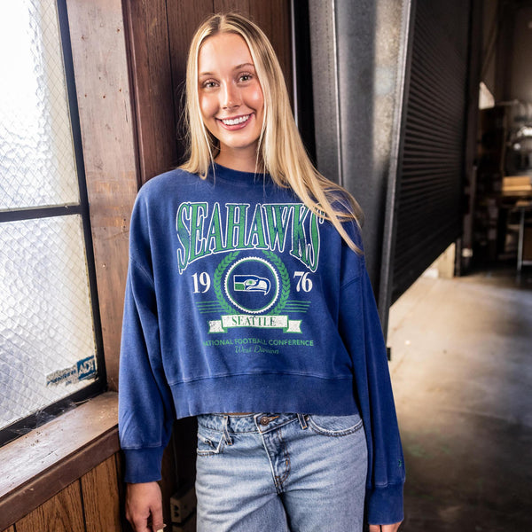 Seattle Seahawks Women's Throwback Royal Crewneck