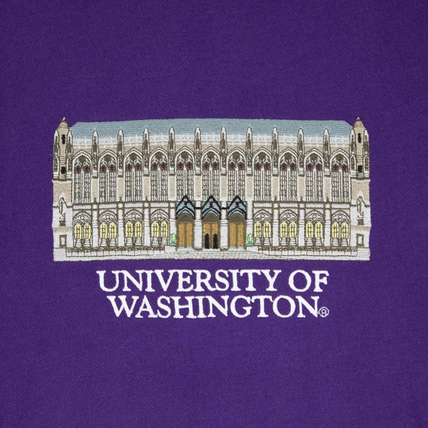 Washington Huskies Suzzallo Library Purple Embroidered Crewneck