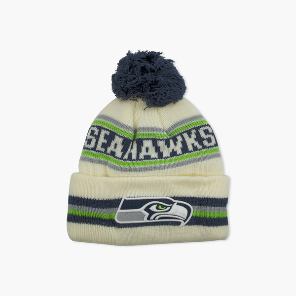 Seattle Seahawks Cream Script Cuff Pom Beanie