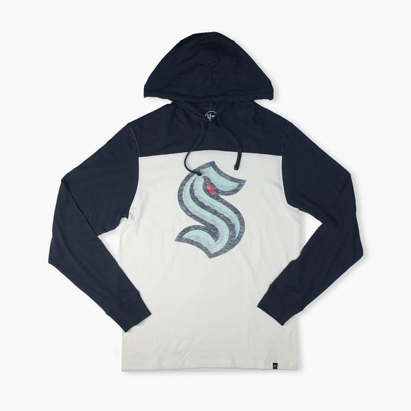 Seattle Kraken Primary Logo Wooster Long Sleeve Hooded White/Navy T-Shirt