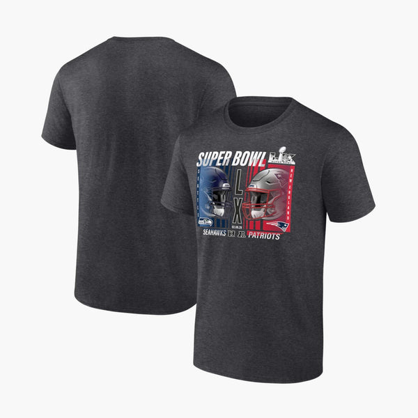 New England Patriots vs. Seattle Seahawks Super Bowl LX Matchup Final Battle T-Shirt - Charcoal