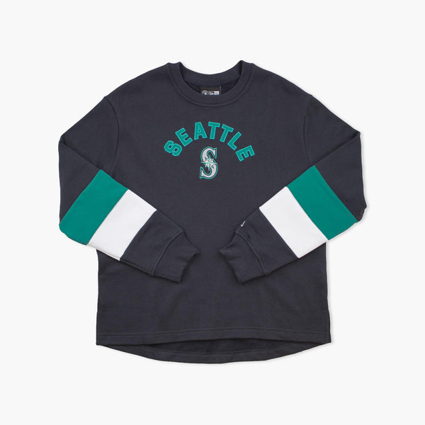 Seattle Mariners Women's Navy Striped Crewneck