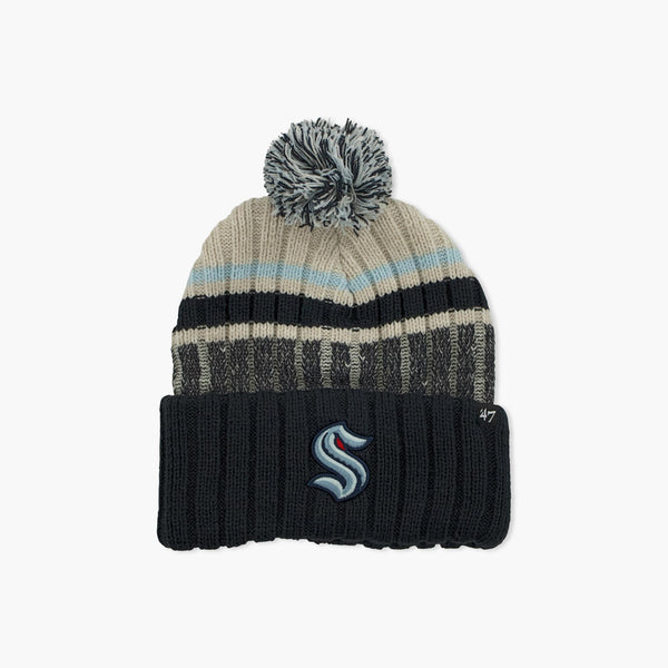Seattle Kraken Natural Long Range Cuff Pom Beanie