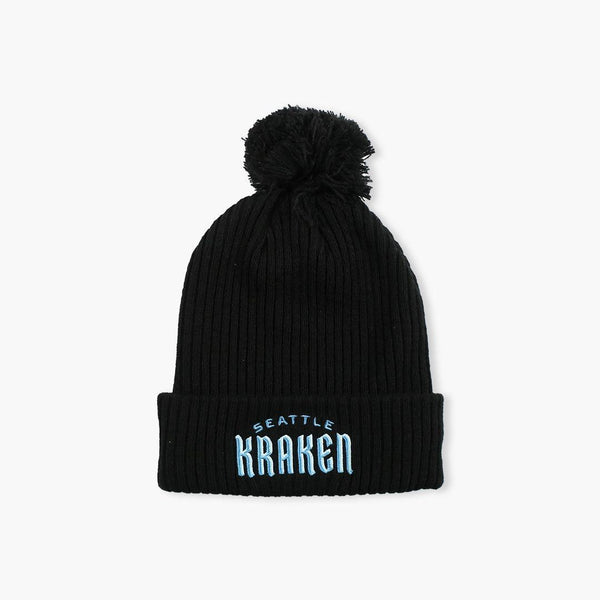 Seattle Kraken Black Wordmark Cuff Pom Beanie
