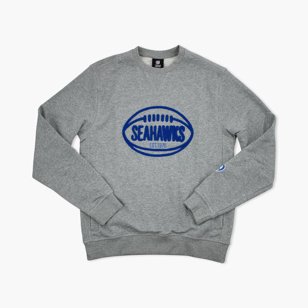 Seattle Seahawks Old School Chenille Patch Grey Crewneck