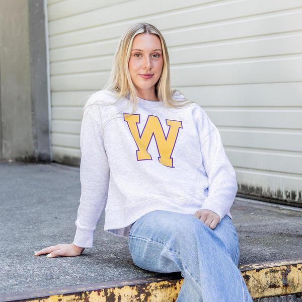 Washington Huskies Ash Grey Retro "W" Women's Crewneck