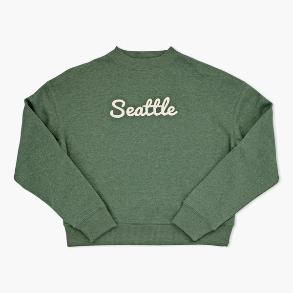 Seattle Applique Dark Green Triumph Womens Crewneck