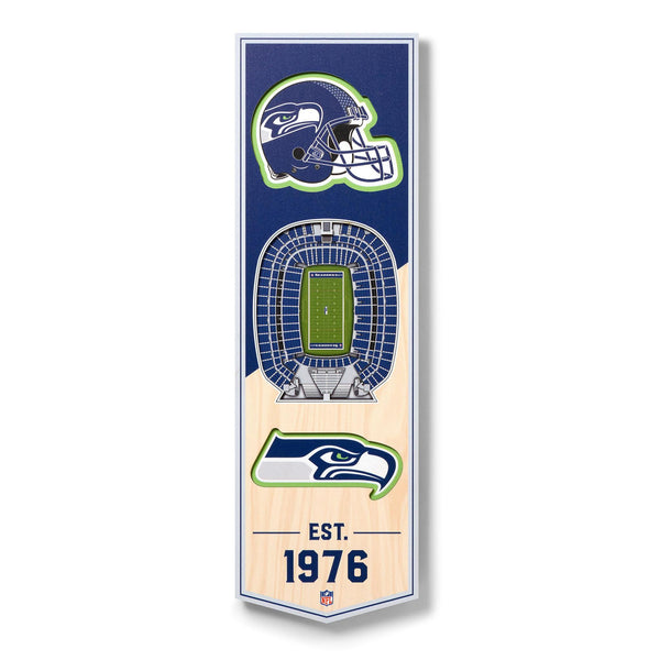 Seattle Seahawks Stadium View 6"x19" 3D Wood Banner