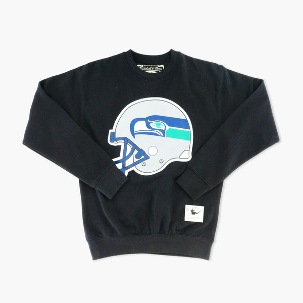Seattle Seahawks Throwback Helmet Logo Black Crewneck