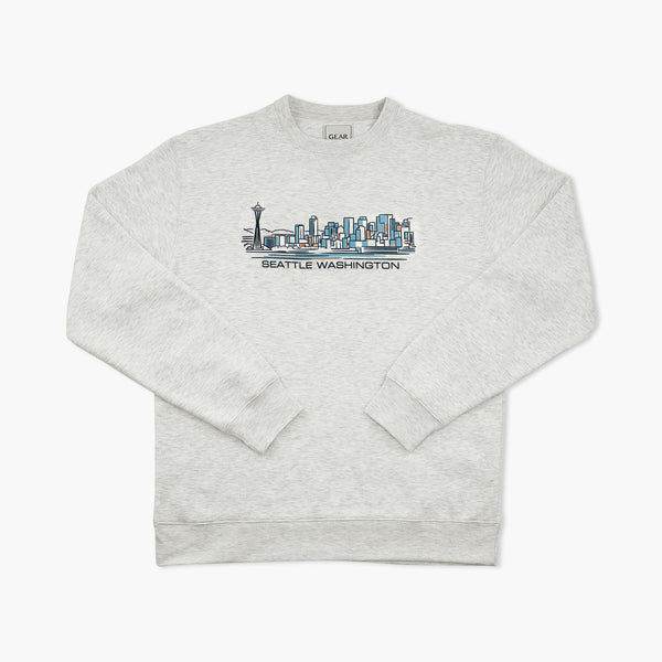 Seattle Skyline Iced Heather Big Cotton Crewneck
