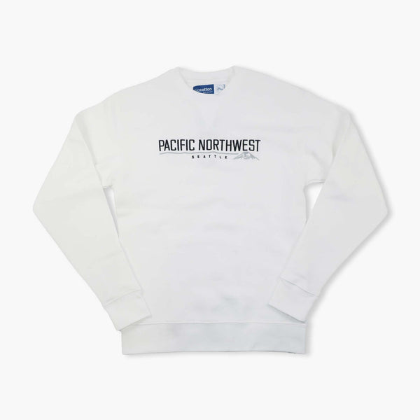Pacific Northwest Embroidered White Big Cotton Crewneck