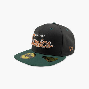 Seattle SuperSonics Black Metallic Classic Script Fitted Hat