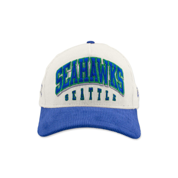 Seattle Seahawks Embroidered Text Corduroy Curved Bill Snapback