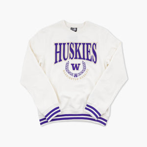 Huskies Victory Stripe Ivory Crewneck