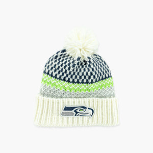 Seattle Seahawks 2023 Sideline Women's White Cuff Pom Beanie