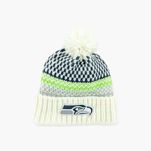 Seattle Seahawks 2023 Sideline Women's White Cuff Pom Beanie