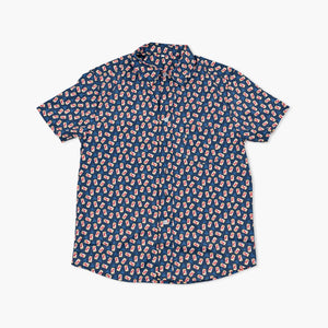 Rainier Beer Navy All Over Button Front Woven Shirt