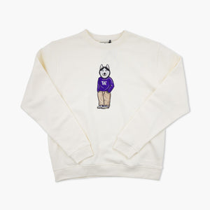 Washington Huskies Cream Preppy CrewDawg Embroidered Crewneck