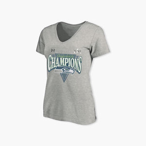 Seattle Seahawks Fanatics Women's 2025 NFC Champions Hail Mary Tri-Blend V-Neck T-Shirt - Heather Gray