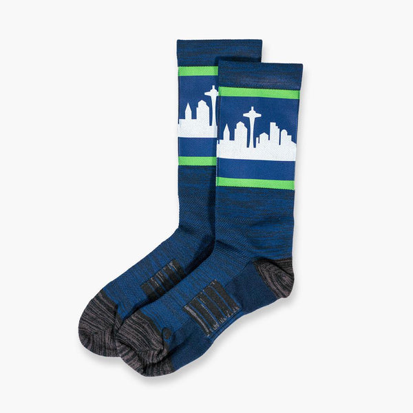 Seattle City Skyline Navy & Green Strideline Socks