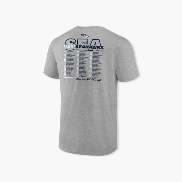 Seattle Seahawks Team Roster Super Bowl LX Steel Heather T-Shirt