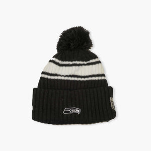 Seattle Seahawks 2022 Sideline Black and White Cuff Pom Beanie