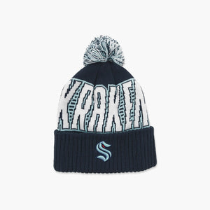 Seattle Kraken Navy Wordmark Youth Pom Beanie