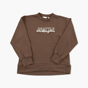 Script Overlay Coffee Bean Seattle Womens Crewneck