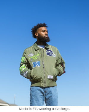 Seattle Seahawks New Era x Alpha Industries 2026 Hunter Green Bomber Jacket