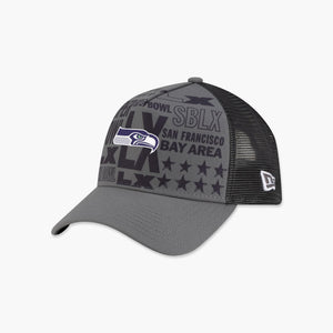 Seattle Seahawks New Era Super Bowl LX 9FORTY A-Frame Trucker Adjustable Hat - Charcoal