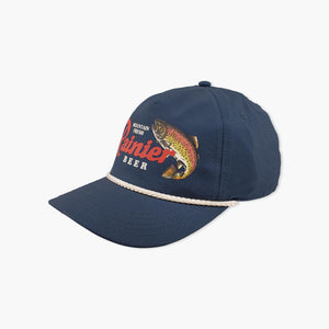 Rainier Beer Navy Trout Fishing Rope Snapback