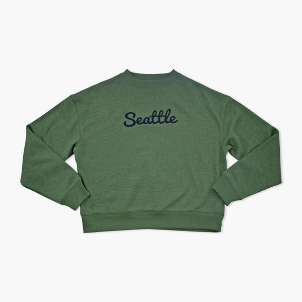 Seattle Applique Dark Green Triumph Womens Crewneck