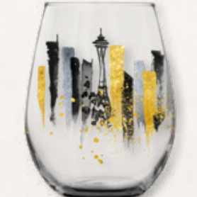 Seattle Skyline Foil Stemless Wine Glass