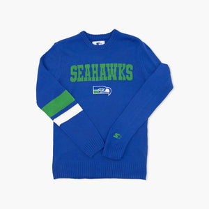 Seattle Seahawks Royal Sleeve Stripe Knit Sweater