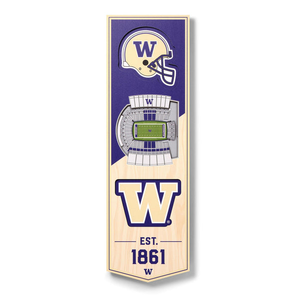 Washington Huskies Husky Stadium 6"x19" 3D Wood Banner