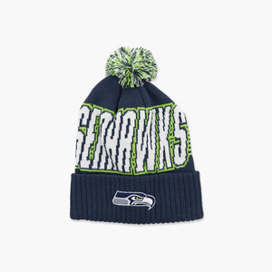 Seattle Seahawks Navy Wordmark Youth Pom Beanie