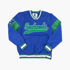 Seattle Seahawks Starter Royal Throwback Script V-Neck Pullover Jacket