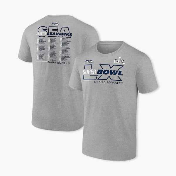 Seattle Seahawks Team Roster Super Bowl LX Steel Heather T-Shirt