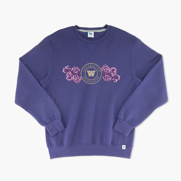 Washington Huskies Cherry Blossom Embroidered Purple Crewneck