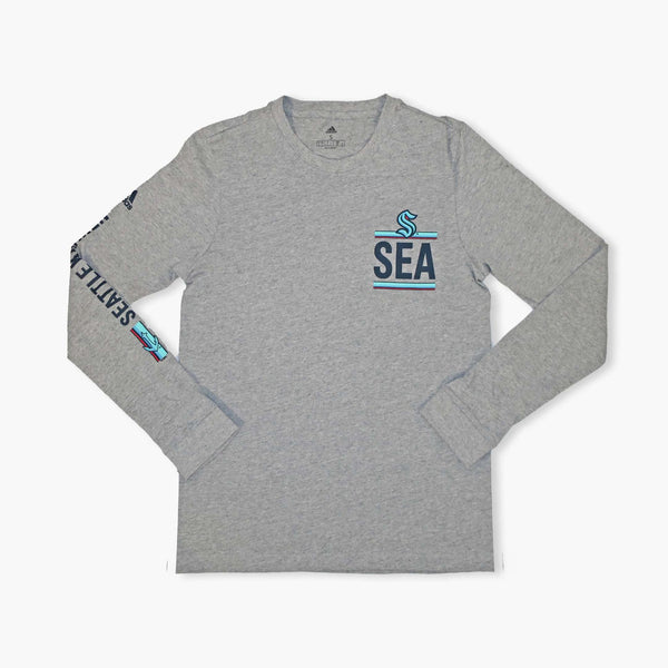Seattle Kraken Heather Grey Pocket Crest Long Sleeve T-Shirt