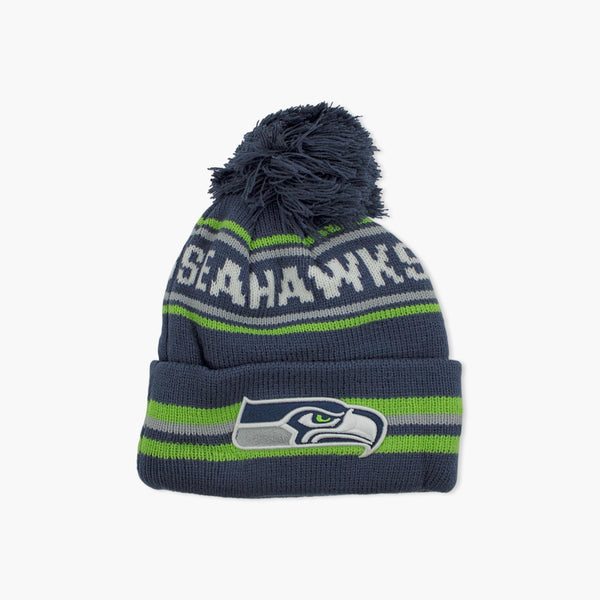Seattle Seahawks College Navy Wordmark Cuff Pom Beanie