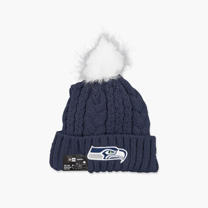 Seattle Seahawks Women's Navy Cable Knit Pom Beanie
